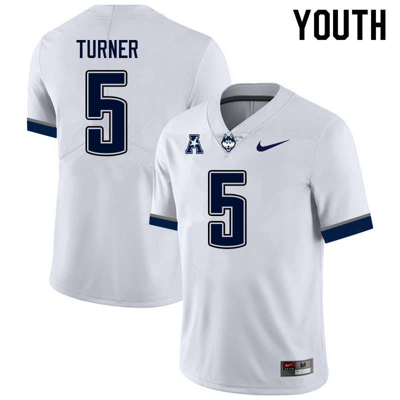 Youth #5 Aaron Turner Uconn Huskies College Football Jerseys Sale-White - Click Image to Close